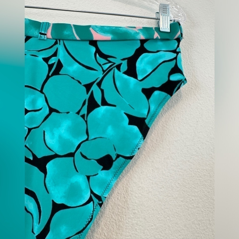 NWT Onia X DVF Bea Black Turquoise Pink Abstract Floral Belted Bikini Bottom XL - Picture 9 of 15